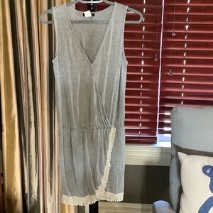 Gray Sleeveless Wrap Romper with Lace Trim